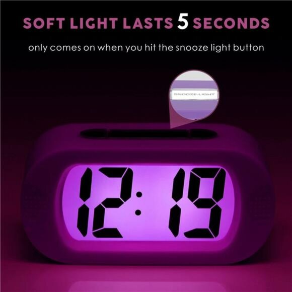 kids digital alarm clock with snooze night light travel bedside desk clock purpl - Picture 4 of 7